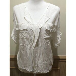 Ua Losangeles ~ Short Sleeve Roll Tab Blouse~ Size Medium ~ Off White